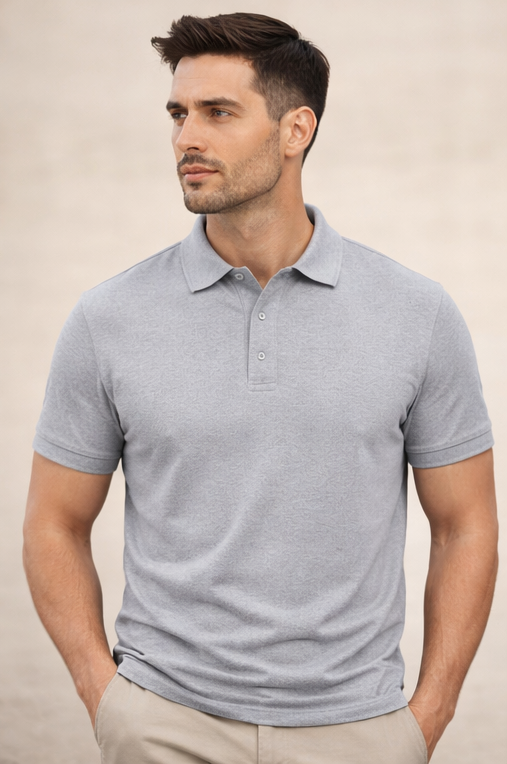 Premium Grey Malange Men’s Airtex Cotton Polo T-Shirt