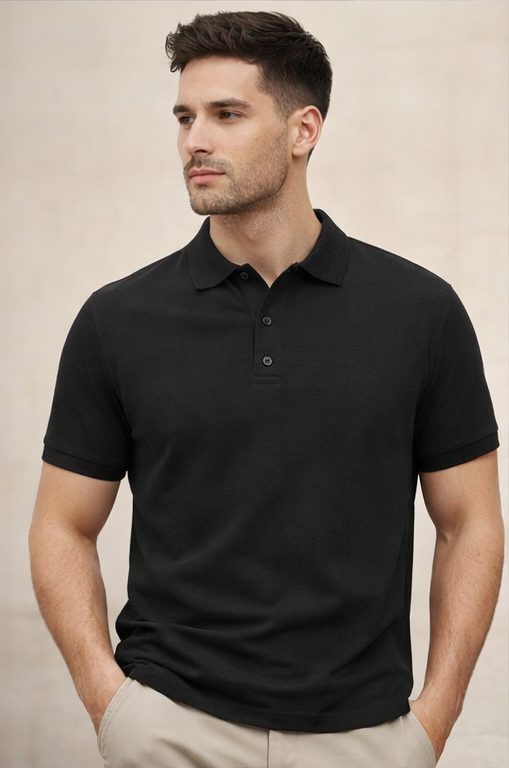 Premium Black Men’s Airtex Cotton Polo T-Shirt