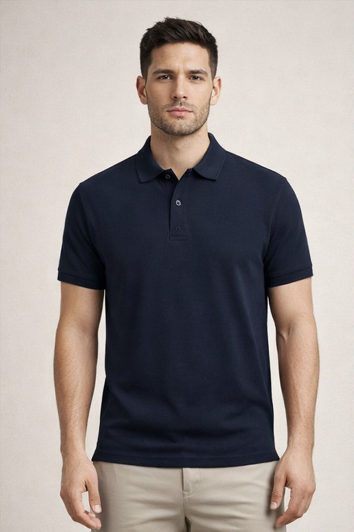 Premium Navy Blue Men’s Airtex Cotton Polo T-Shirt