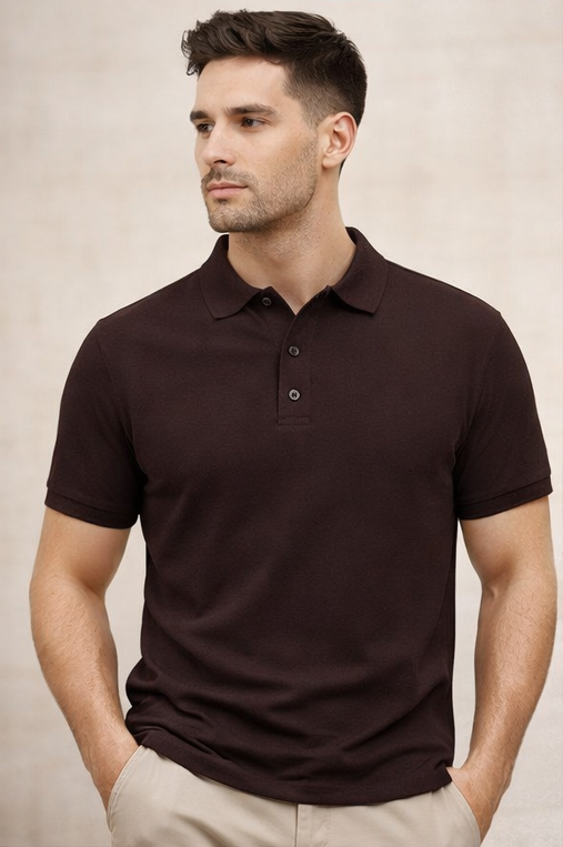 Premium Coffee Brown Men’s Airtex Cotton Polo T-Shirt
