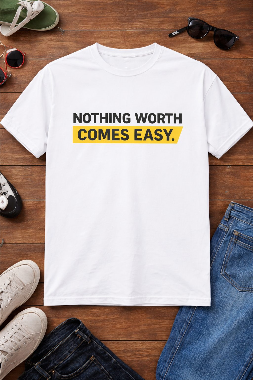 NOTHING WORTH COMES EASY. Male Classic Crew T-Shirt