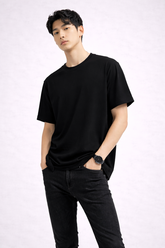 Fade-Resistant Black Unisex Classic Crew Cotton T-Shirt