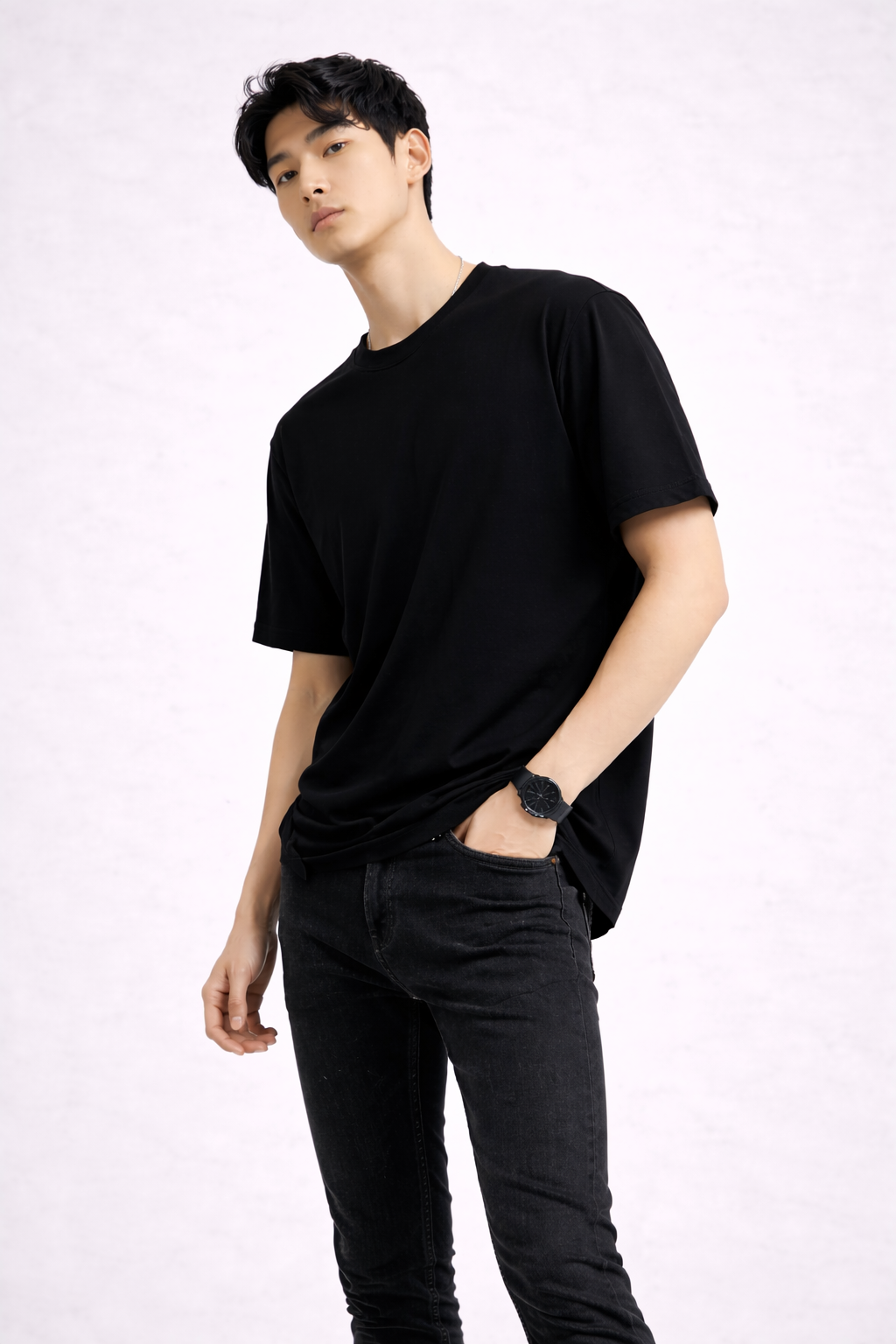 Fade-Resistant Black Unisex Classic Crew Cotton T-Shirt