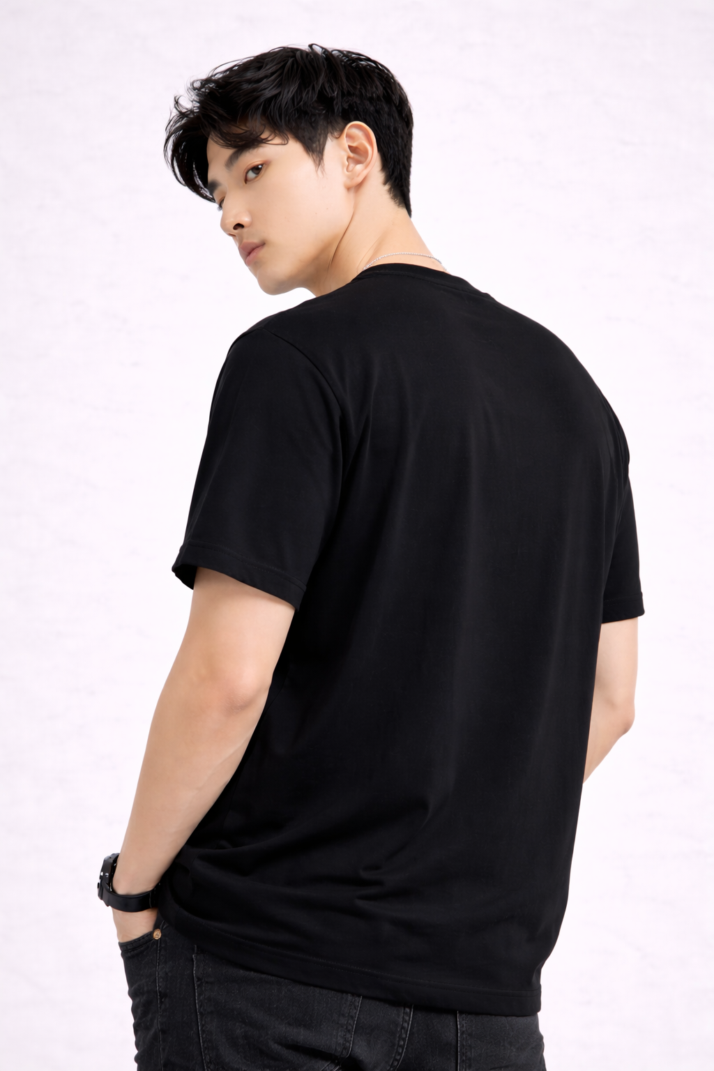Fade-Resistant Black Unisex Classic Crew Cotton T-Shirt