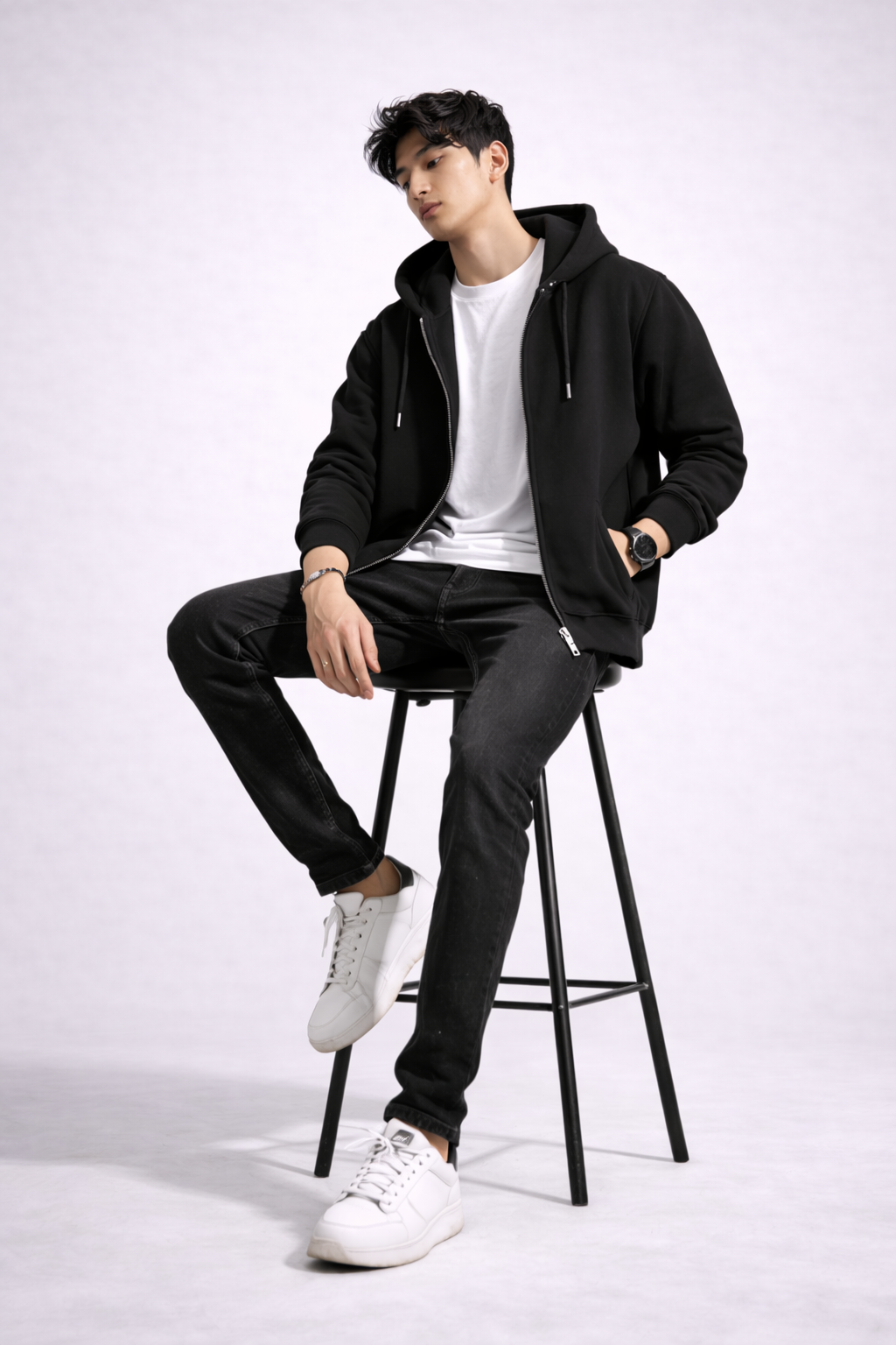 Fade-Resistant Black Men’s Zip Hoodie