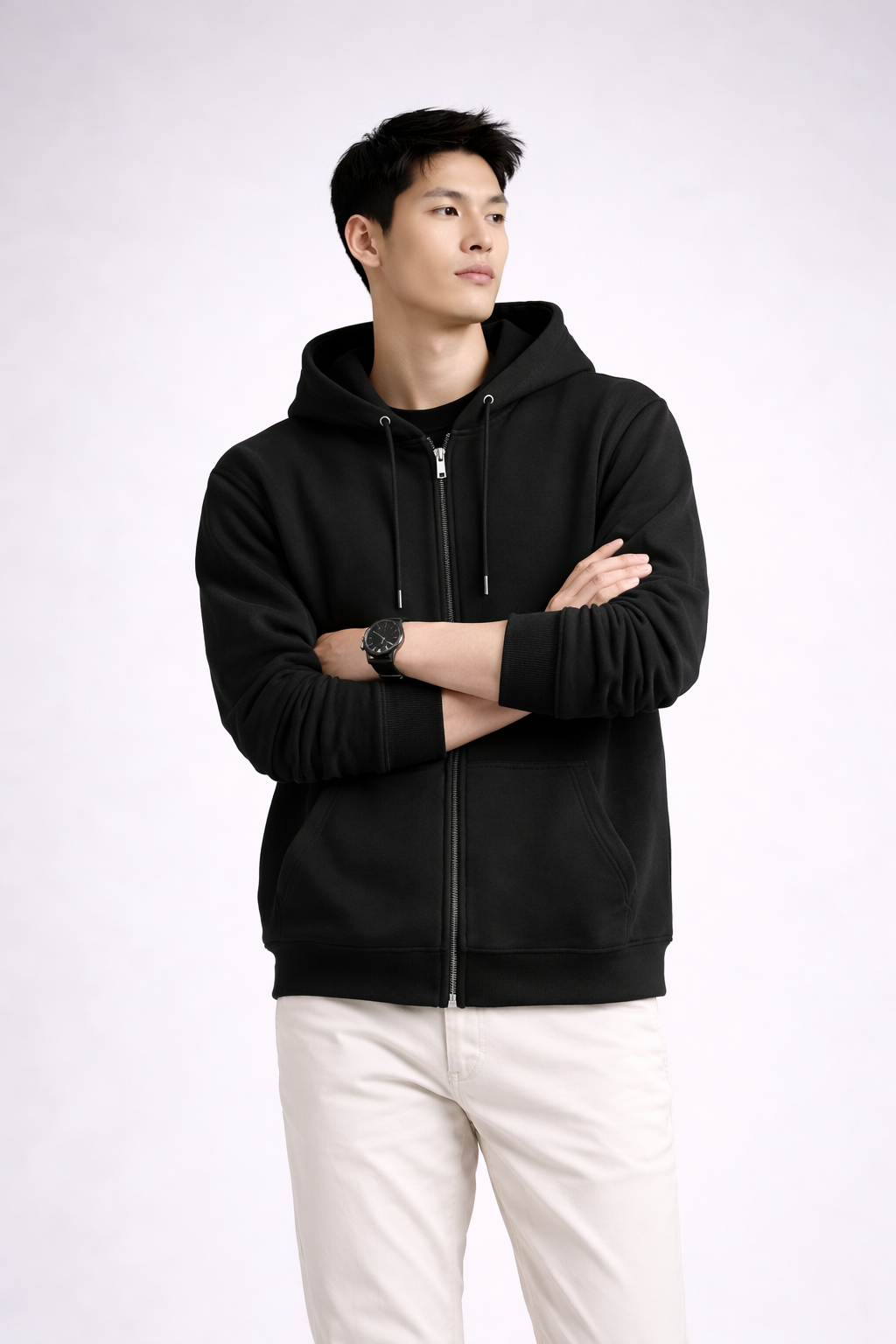 Fade-Resistant Black Men’s Zip Hoodie