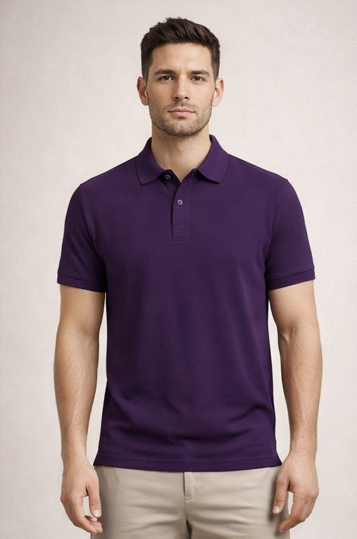 Premium Purple Men’s Airtex Cotton Polo T-Shirt