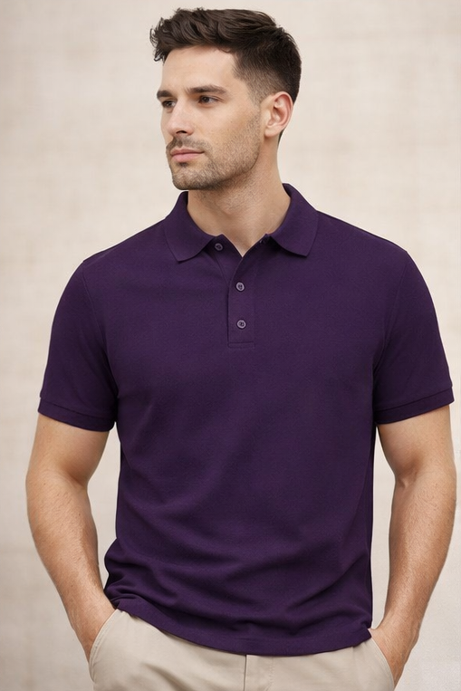 Premium Purple Men’s Airtex Cotton Polo T-Shirt