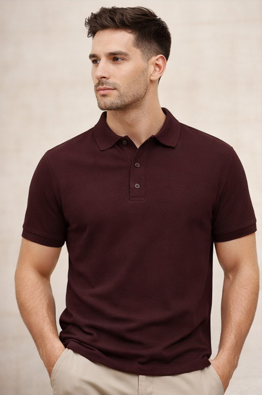 Premium Maroon Men’s Airtex Cotton Polo T-Shirt