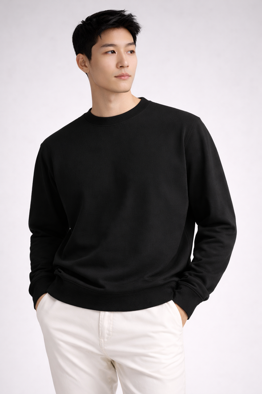 Fade-Resistant Black Men’s Fleece Sweatshirt