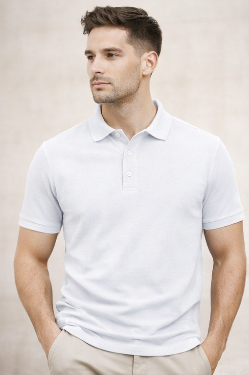 Premium White Men’s Airtex Cotton Polo T-Shirt