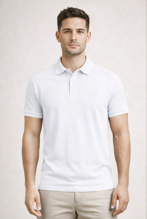 Premium White Men’s Airtex Cotton Polo T-Shirt