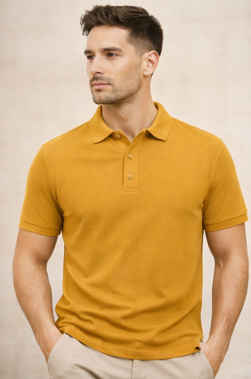Premium Mustard Yellow Men’s Airtex Cotton Polo T-Shirt
