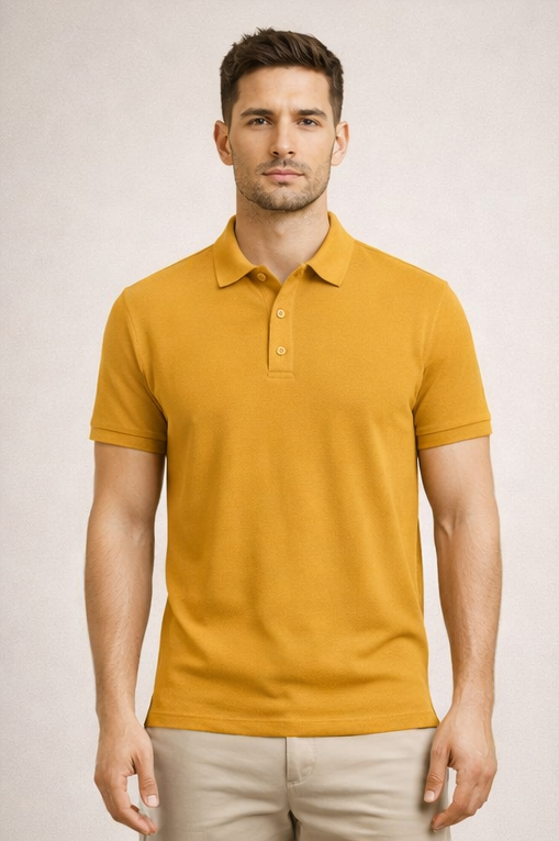 Premium Mustard Yellow Men’s Airtex Cotton Polo T-Shirt