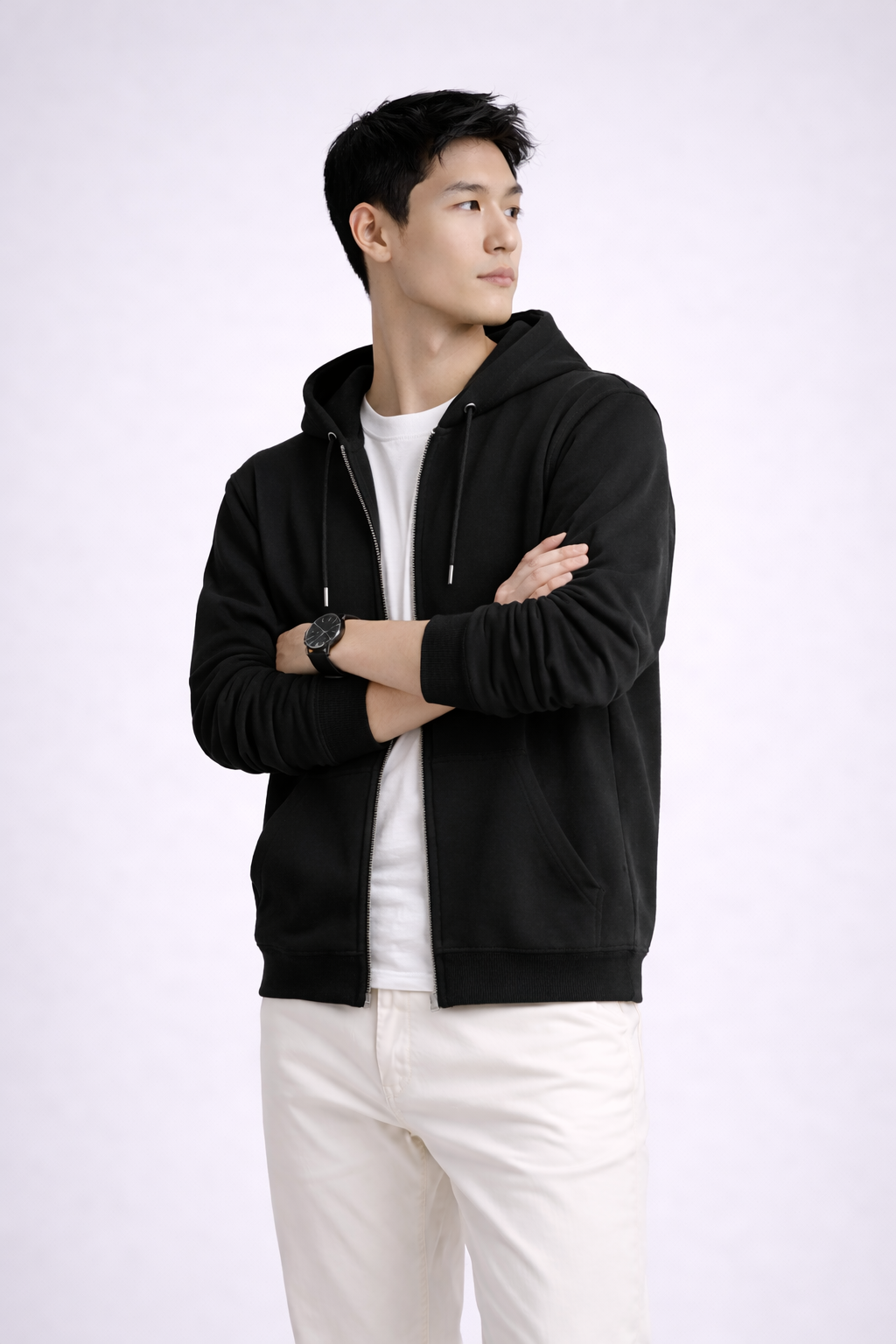 Fade-Resistant Black Men’s Zip Hoodie